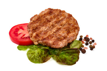 Sticker - Fried pork burger cutlets, isolated on white background.