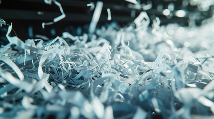 Aufkleber - Shredded paper piled on a table. Can be used to represent recycling, waste management, or a messy workspace