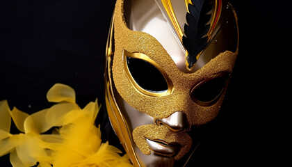 Sticker - Shiny gold mask hides human face in elegance generated by AI