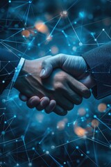 Poster - Two people shaking hands in a close-up shot. Suitable for business, partnership, and collaboration themes