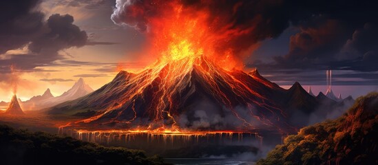 Wall Mural - Erupting volcano with lava and fire.