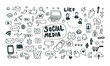 Outline social media doodle. Simple draw sketch set, hand drawn vector illustration ,Doodle style .Great for banner, posters, cards, stickers and professional design. Network Social network sketch .