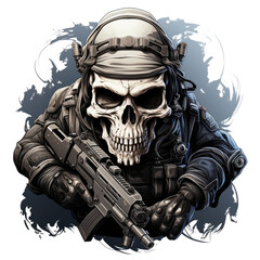 skull wearing night vision tactical helmet, suitable for t shirt, badge, logo design vintage skull.