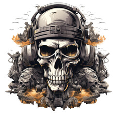 Wall Mural - skull wearing night vision tactical helmet, suitable for t shirt, badge, logo design vintage skull.