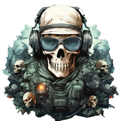 Poster - skull wearing night vision tactical helmet, suitable for t shirt, badge, logo design vintage skull.