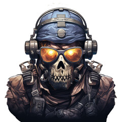 Poster - skull wearing night vision tactical helmet, suitable for t shirt, badge, logo design vintage skull.