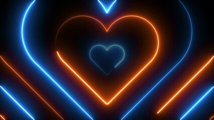 Poster - Heart neon tunnel. Computer generated 3d render