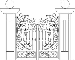 Vector sketch illustration of European vintage classical ornamental iron fence design