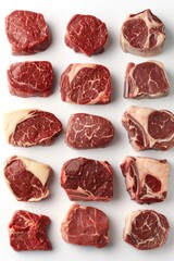 Poster - A bunch of raw meat sitting on top of a white surface. Perfect for food-related projects or cooking illustrations
