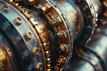 Aufkleber - A detailed close-up view of a bunch of gears. This image can be used to depict mechanics, engineering, or industrial processes