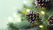 Evergreen tree branch with pine cones, winter celebration generated by AI