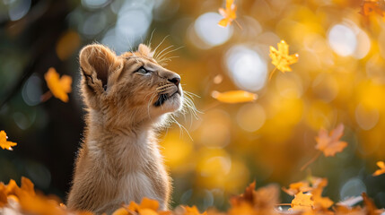 Wall Mural - lion cub in the woods