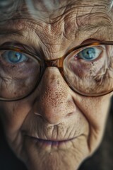 Aufkleber - Person wearing glasses up close. Suitable for various uses