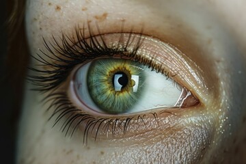 Aufkleber - A close-up view of a person's green eye. Can be used for various creative projects and designs