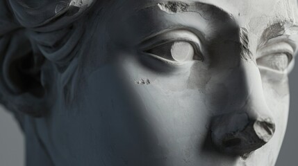 Poster - A detailed close-up shot of a statue depicting a woman's face. Perfect for art and sculpture enthusiasts
