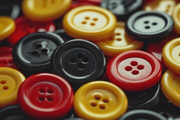 Poster - A pile of different colored buttons on a table. Perfect for crafting and sewing projects