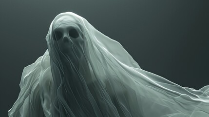 Poster - A haunting image of a ghostly figure shrouded in plastic. Perfect for eerie and mysterious themes