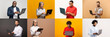 © Vadim Pastuh - Collage of professionals and casual users alike handle laptops with ease, the flexible and integral role of portable computers in both work and personal life across various age groups and professions