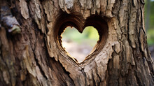 Heart Shaped Hole In Tree Trunk, Valentine's Day And Love Concept