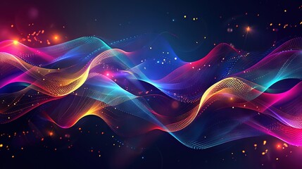 Poster - this image features a vibrant abstract design with flowing waves of colors against a dark background