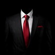 Stylish dark suit and red tie