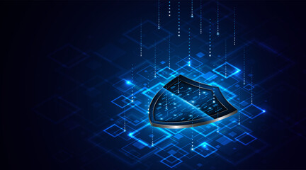 Poster - Abstract technology circuit board background with shield symbols concept of data protection and cyber privacy. modern security technology innovation concept background	