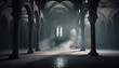 abstract renaissance empty big hall dark gothic light and smoke room minimalist background, Ai generated image