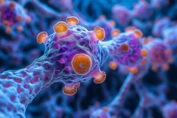 Close-up of virus cells or bacteria on light background