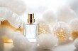 perfume spray flacon in  bright and shiny  blurry background , luxury and delicate cosmetics branding