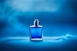 perfume spray presentation with blue dye powder background