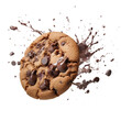Chocolate cookie flying isolated on transparent or white background