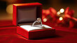 Wedding ring in a red gift box close up