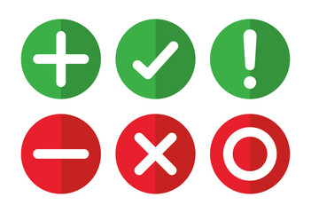 Aufkleber - Right, wrong, minus, plus, exclamation and circle mark set in colored minimal style. Right wrong symbol icon two shades style. Right, Wrong, Exclamation mark. Vector Icon.