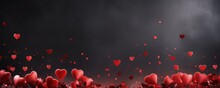 Valentines Day Abstract Blurred Background Background With Red Hearts With Copy Space. Festive Pattern. Banner.