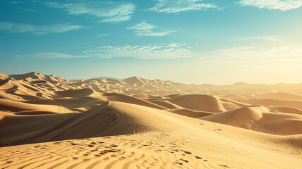 Wall Mural - A panoramic view of a vast desert with towering sand dunes under a clear blue sky