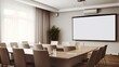 Modern meeting room interior with empty white poster. AI generated