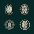 Set of letter A or AA monogram logos template. Premiun, Luxury, Victorian, Vintage, Badge design, Ornament Frame Style. Vector collection good for wedding, fashion boutique, clothing brand and etc