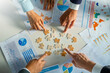 Business partner  and partnership Hands join Jigsaw team spirit Collaboration global community teamwork .