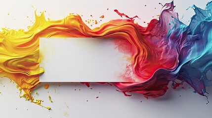 Wall Mural - Rectangular empty white surface shrouded in waves of colored paint