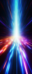 Wall Mural - Dynamic, colorful light trails in a dark, starburst-patterned tunnel, symbolizing hyperspace or warp speed.