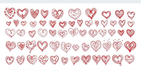 Wall Mural - Red heart hand drawn. Icon cute doodle love