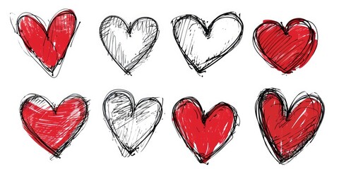 Wall Mural - Red heart hand drawn. Icon cute doodle love