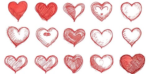 Wall Mural - Red heart hand drawn. Icon cute doodle love