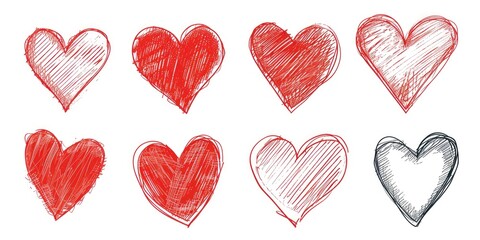 Wall Mural - Red heart hand drawn. Icon cute doodle love