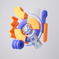 Poster - Random 3d shapes modern colorful composition. 3d rendering illustration.
