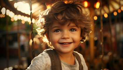 Poster - Smiling child, happiness, cheerful portrait, cute Caucasian boy looking at camera generated by AI