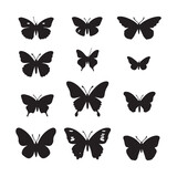Fototapeta Pokój dzieciecy - A black silhouette Butterfly set, Clipart on a white Background, Simple and Clean design, simplistic