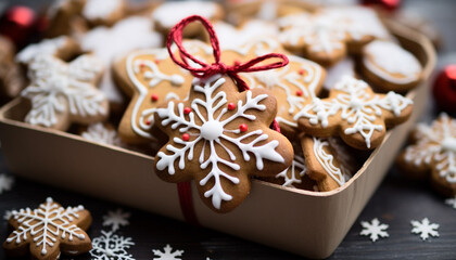 Canvas Print - Homemade gingerbread cookies decorate the winter dessert table generated by AI