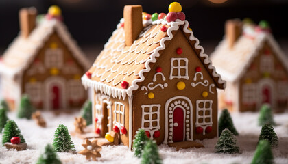 Canvas Print - Homemade gingerbread cookie with icing and snowflake decoration generated by AI