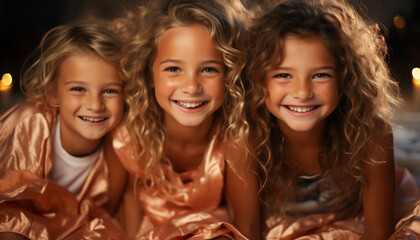 smiling girls, cheerful childhood, cute portrait, friendship, joyful siblings playing generated by a
